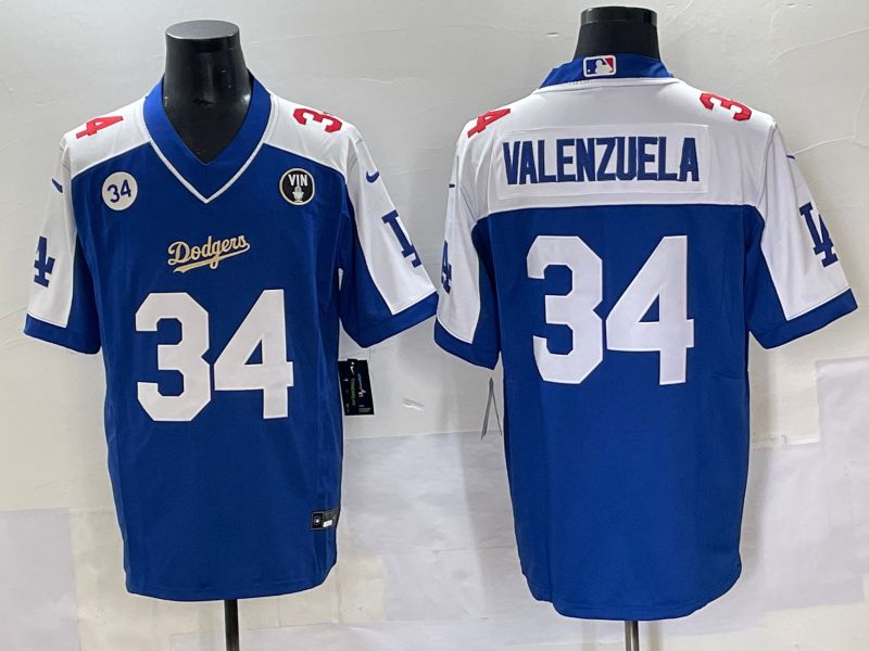 Men 2025 Los Angeles Dodgers #34 Valenzuela Blue white Nike MLB Jersey style 7074